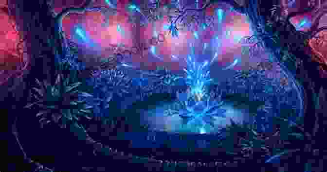 A Garden With Vibrant Flowers And Magical Creatures In The Garden Of Enchantments. River Of Lights: The Magic Portal