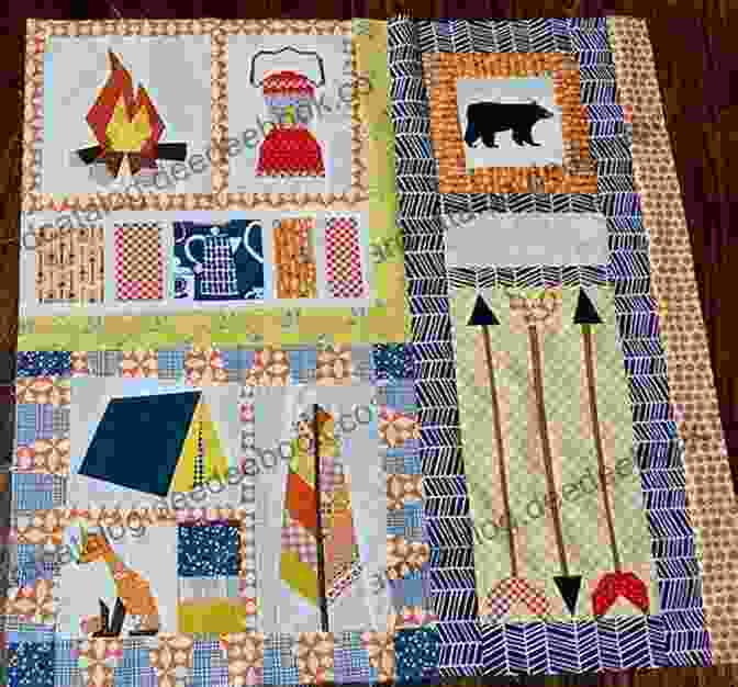 A Quilt With A Cheerful Camping Themed Design With Images Of Campers, Campfires, And Trees Sew Happy: 10 Cheerful Quilts You Ll Have Fun Making