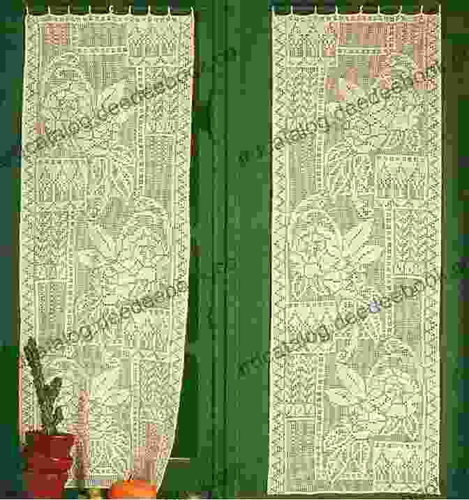 Exquisite Tropical Flowers Filet Crochet Lace Curtain Pattern Adorning A Window Tropical Flowers Lace Curtain Filet Crochet Pattern: Complete Instructions And Chart
