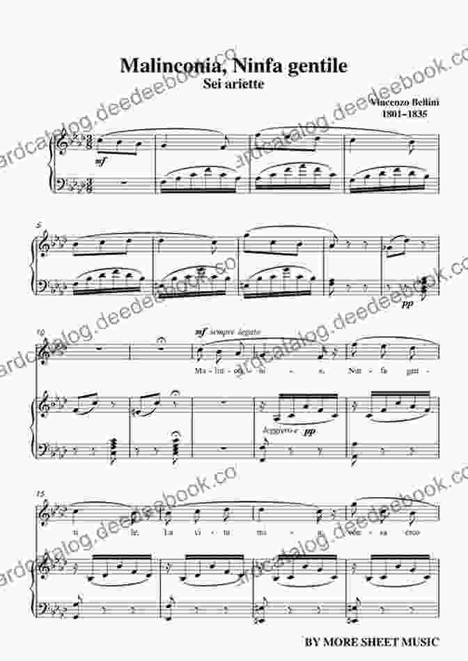 Malinconia, Ninfa Gentile Sheet Music Vincenzo Bellini: 15 Songs: For Voice And Piano